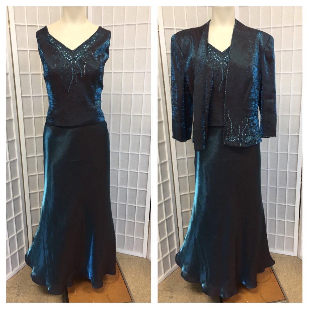 KmCollection Woman Cocktail Dress Blue Silver Sz12